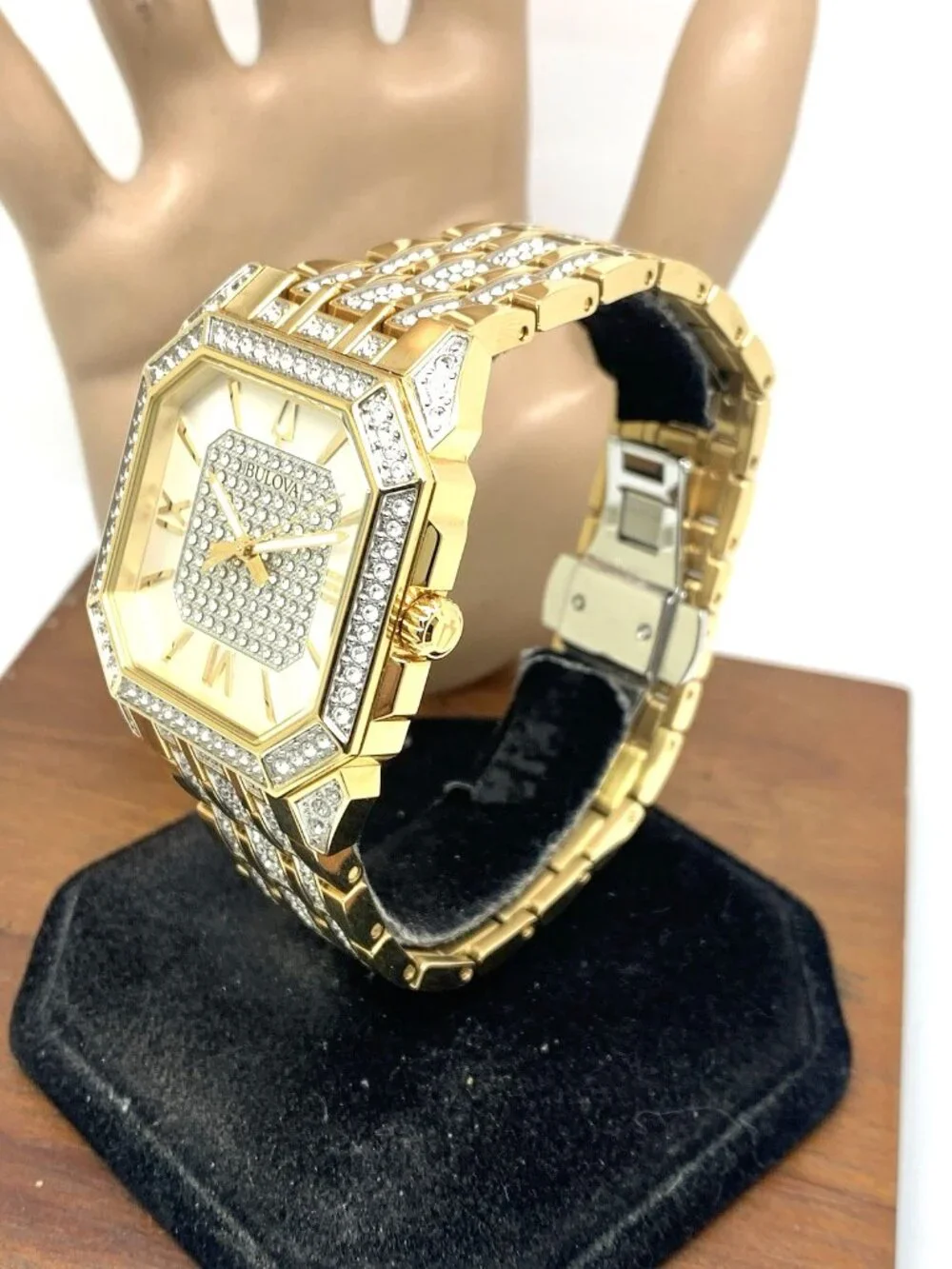 Bulova Men's Watch 98A295 Octava Quartz Crystal Pave Gold Stainless Steel 40mm